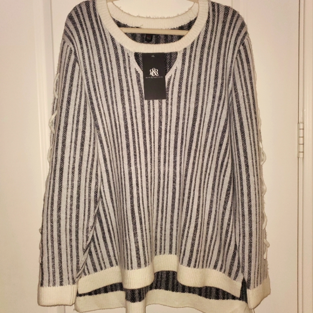 Rock & Republic Sweater, Black/White, Arm Detail, XXL